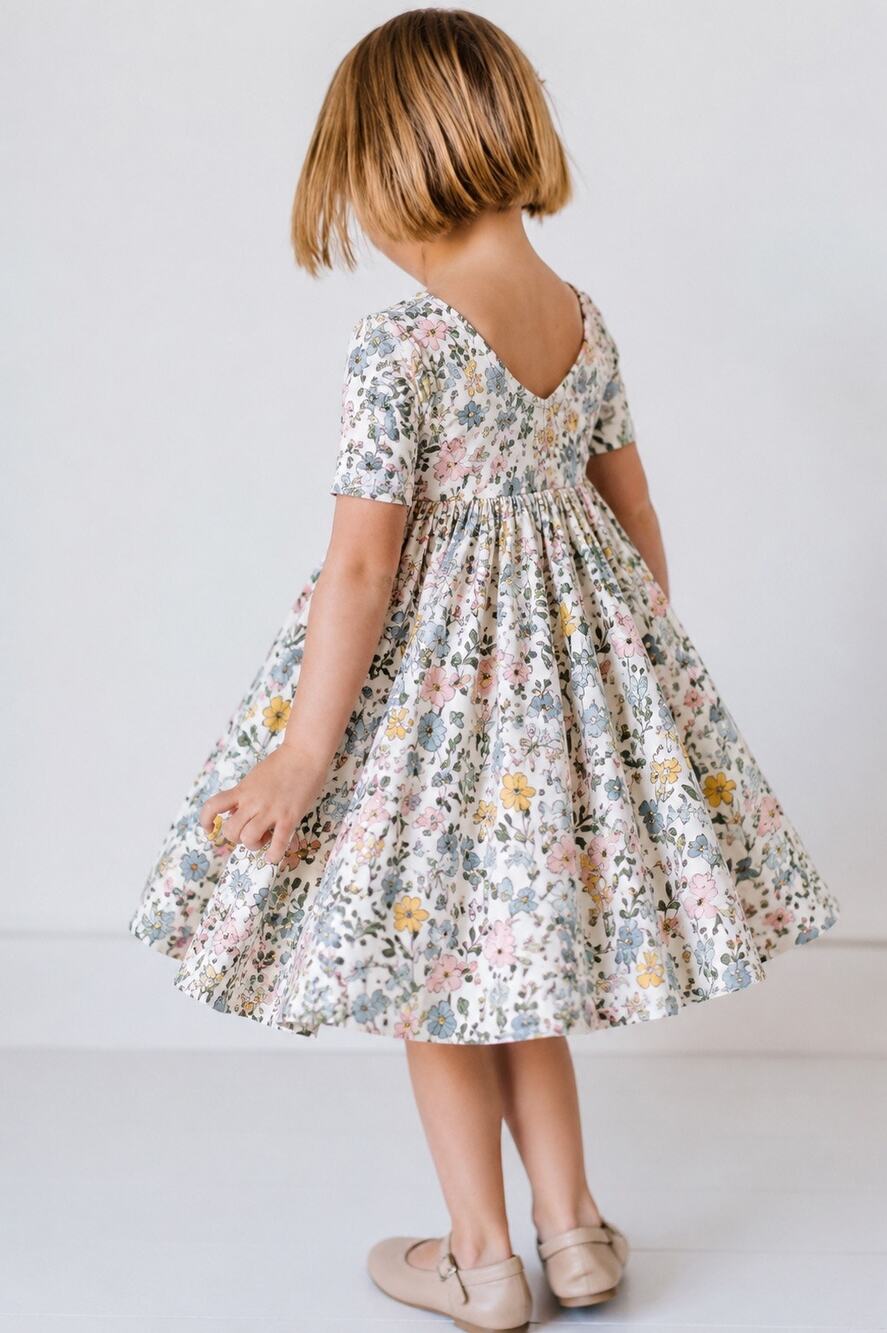 Remie Girl Floral Blossom Short Sleeve Twirl Dress Size 4